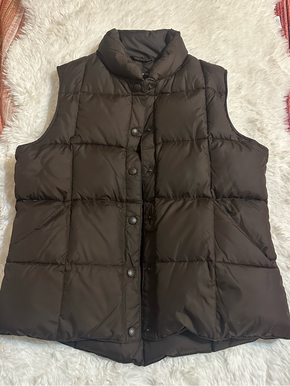 Lands’ End Brown Down Puffer Vest Small 6-8 Quilted Snap Front - Picture 2 of 9